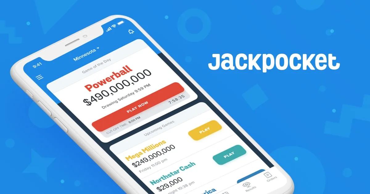 Jackpocket mobile lottery app on an iPhone, showing Powerball, Mega Millions and Northstar Cash games